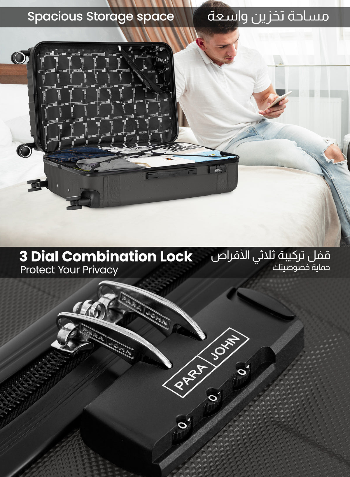 GlideX 28 Inch Large ABS Luggage Trolley Bag, 4 Double Spinner Wheels & Combination Lock, Lightweight Travel Suitcase PARAJOHN SAUDI ARABIA