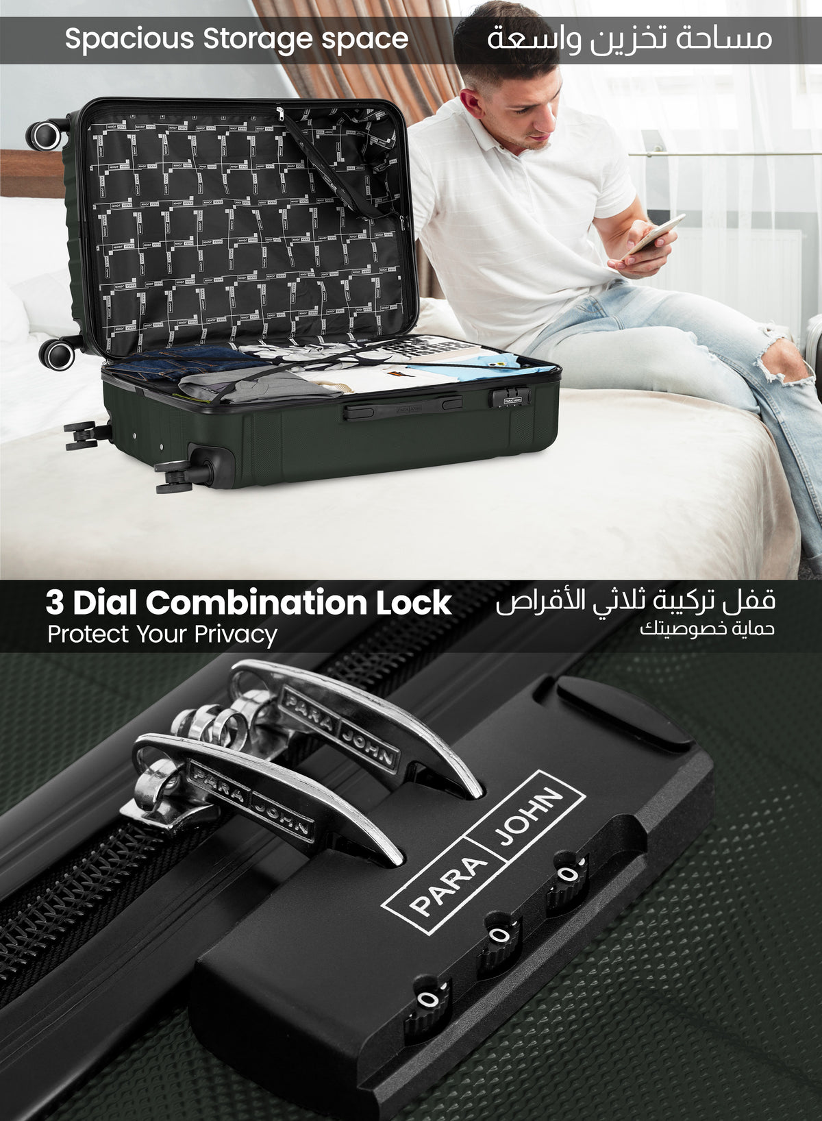 GlideX 28 Inch Large ABS Luggage Trolley Bag, 4 Double Spinner Wheels & Combination Lock, Lightweight Travel Suitcase PARAJOHN SAUDI ARABIA