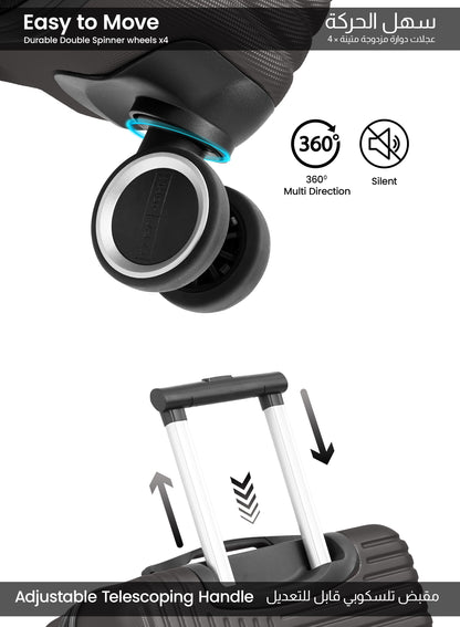 مجموعة حقائب سفر خفيفة الوزن من مادة ABS ذات جوانب صلبة وعجلات دوارة مكونة من 3 قطع مع قفل مقاس 20/24/28 بوصة