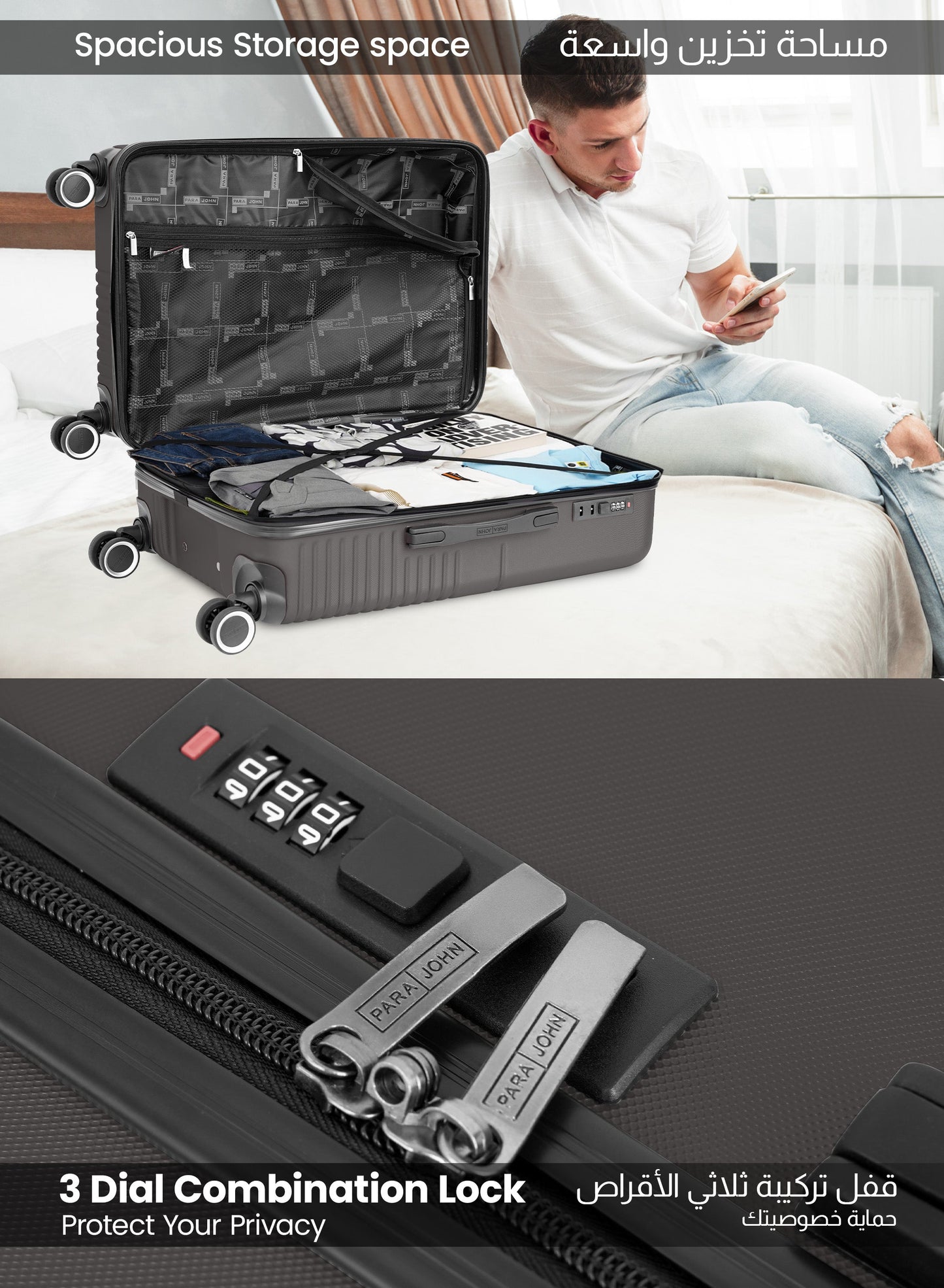 Strato Lightweight ABS Hard Side 8 Spinner Wheels Luggage checked-in Trolley Bag with Lock 24 inch PARAJOHN SAUDI ARABIA