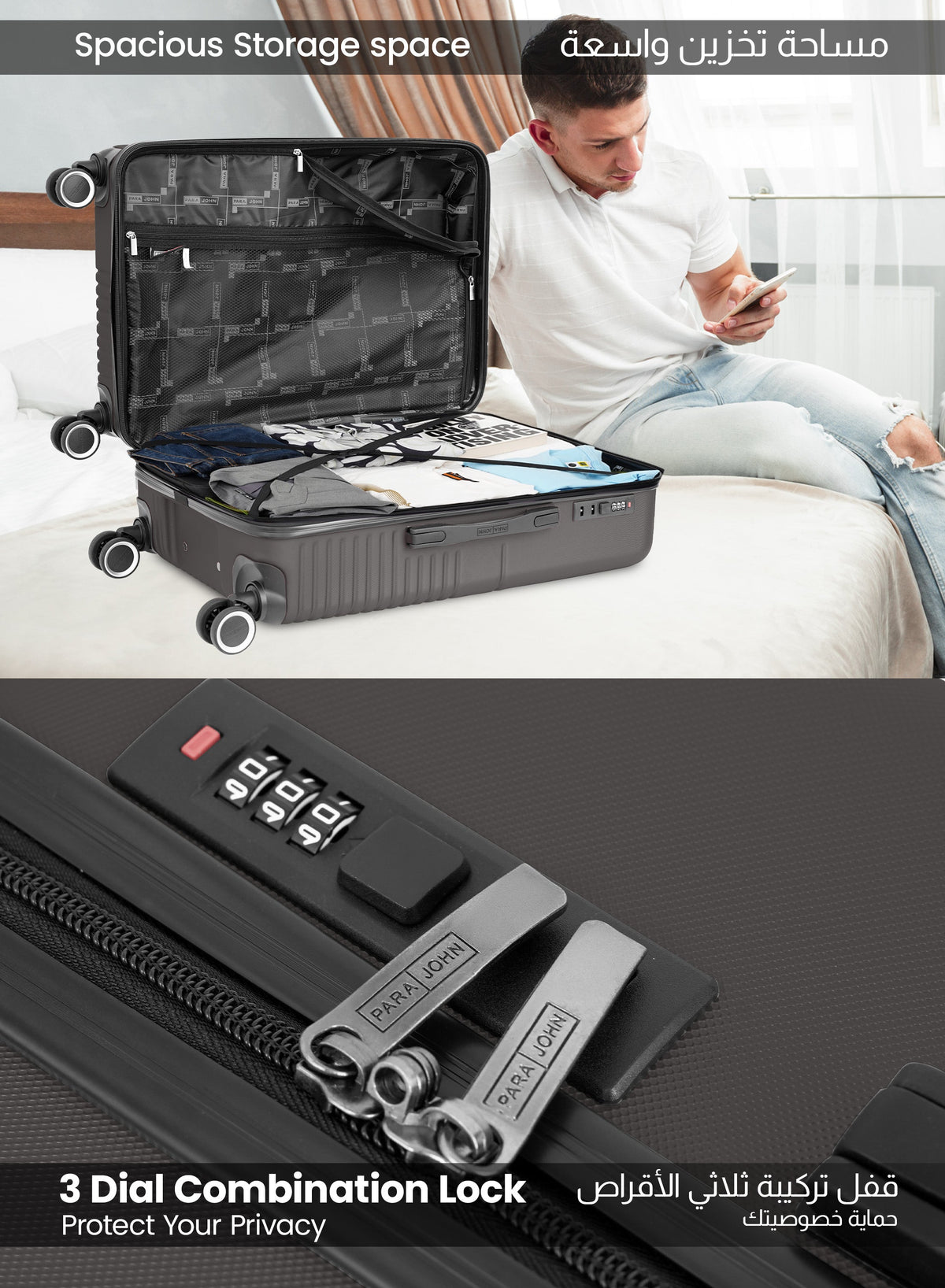 Strato Lightweight ABS Hard Side 8 Spinner Wheel Cabin Luggage / Carry-On Trolley Bag with Lock 20 Inch PARAJOHN SAUDI ARABIA