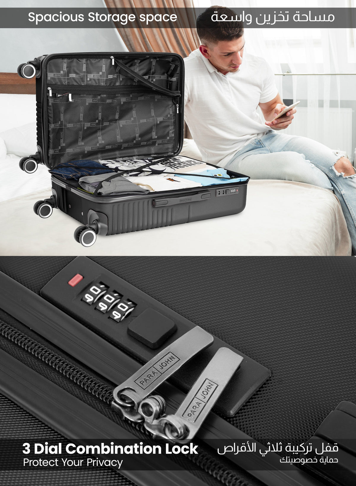 Strato Lightweight ABS Hard Side 8 Spinner Wheel Cabin Luggage / Carry-On Trolley Bag with Lock 20 Inch PARAJOHN SAUDI ARABIA
