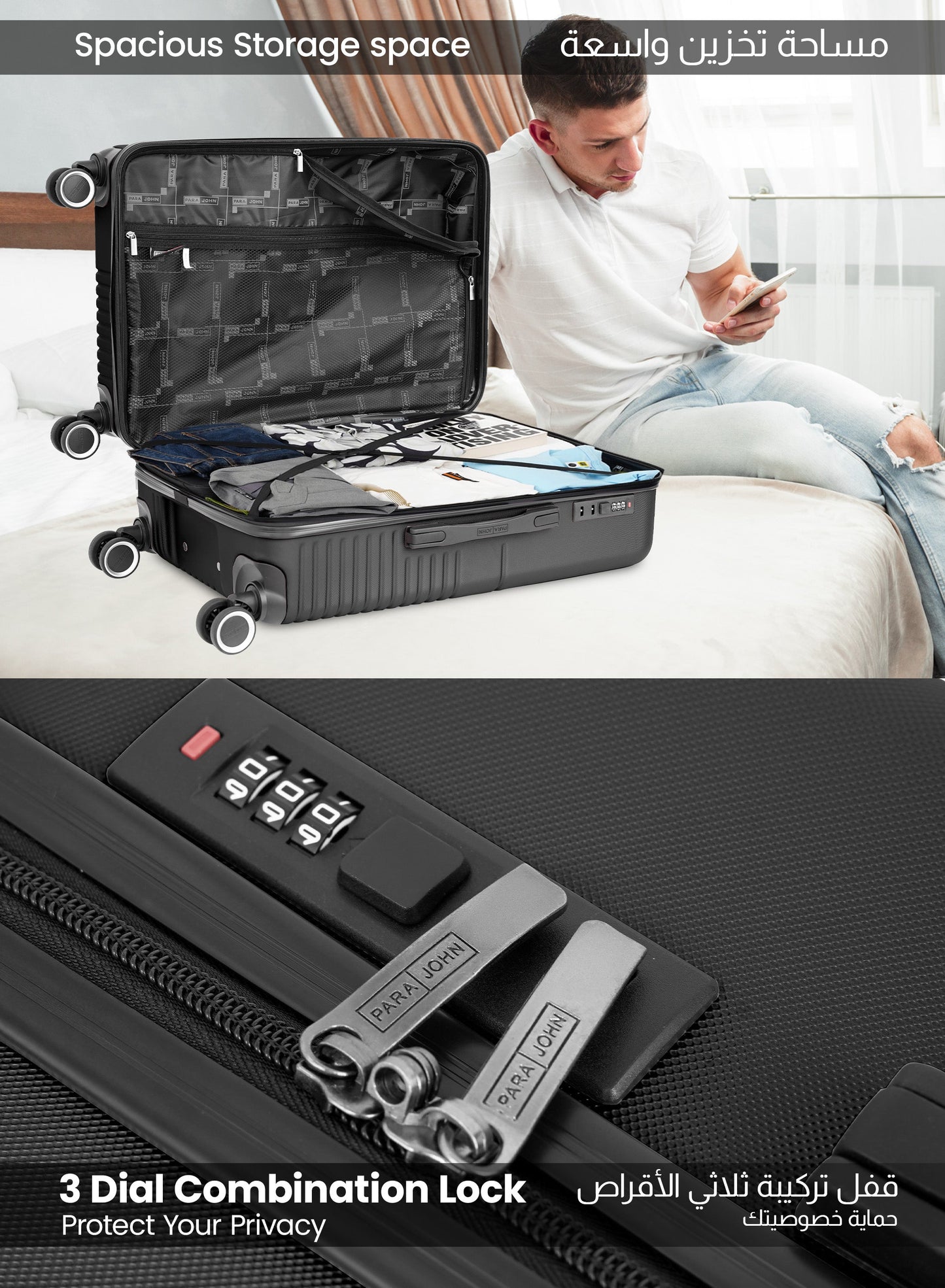 Strato Lightweight ABS Hard Side 8 Spinner Wheels Luggage checked-in Trolley Bag with Lock 24 inch PARAJOHN SAUDI ARABIA