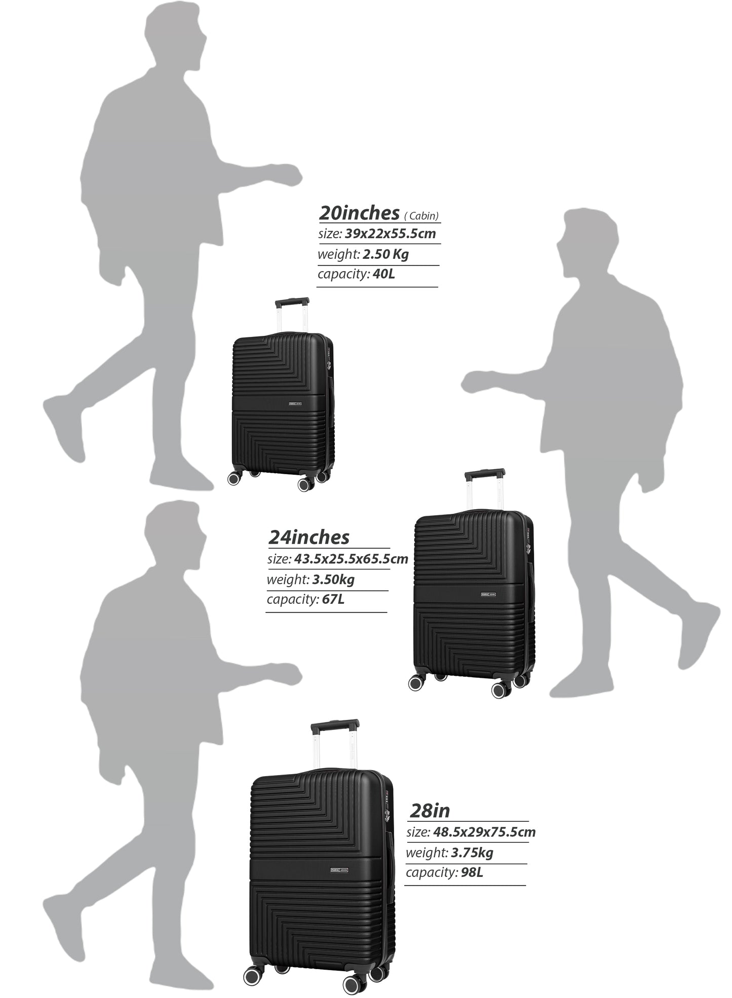 Strato Lightweight ABS Hard Side 8 Spinner Wheel Cabin Luggage / Carry-On Trolley Bag with Lock 20 Inch