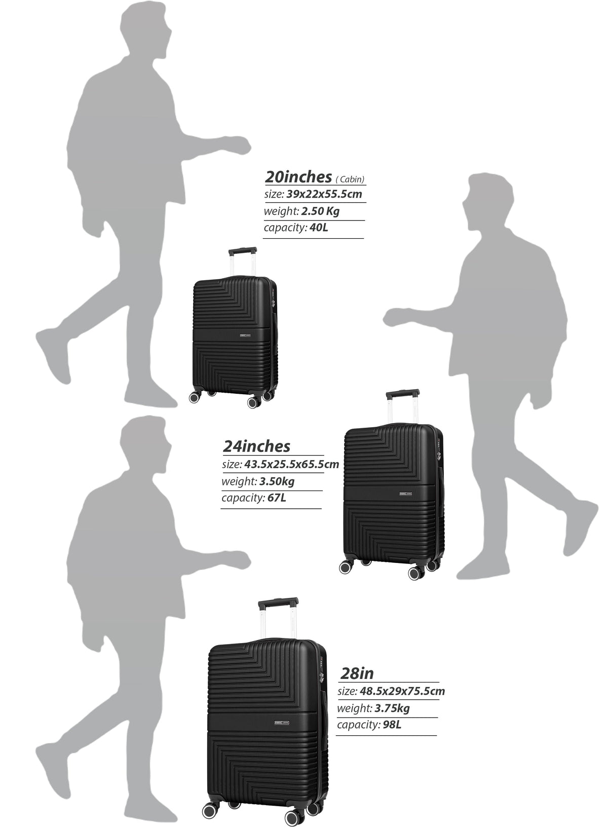 Strato Lightweight ABS Hard Side 8 Spinner Wheel Cabin Luggage / Carry-On Trolley Bag with Lock 20 Inch PARAJOHN SAUDI ARABIA
