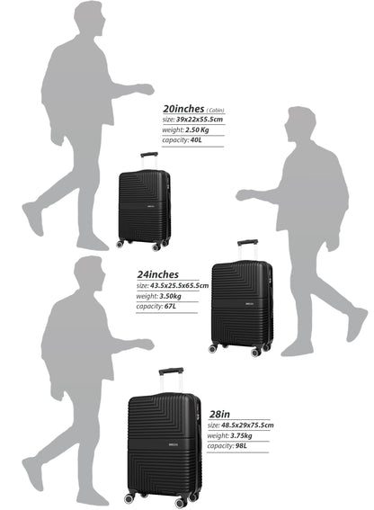 Strato Lightweight ABS Hard Side 8 Spinner Wheel Cabin Luggage / Carry-On Trolley Bag with Lock 20 Inch