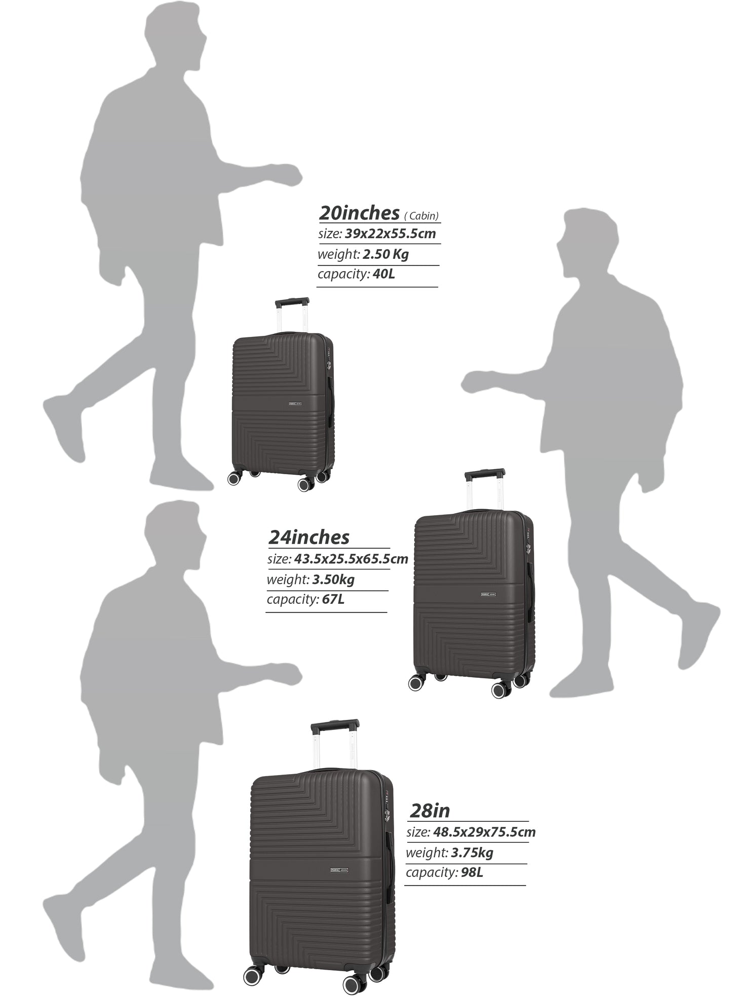 Strato Lightweight ABS Hard Side 8 Spinner Wheel Cabin Luggage / Carry-On Trolley Bag with Lock 20 Inch