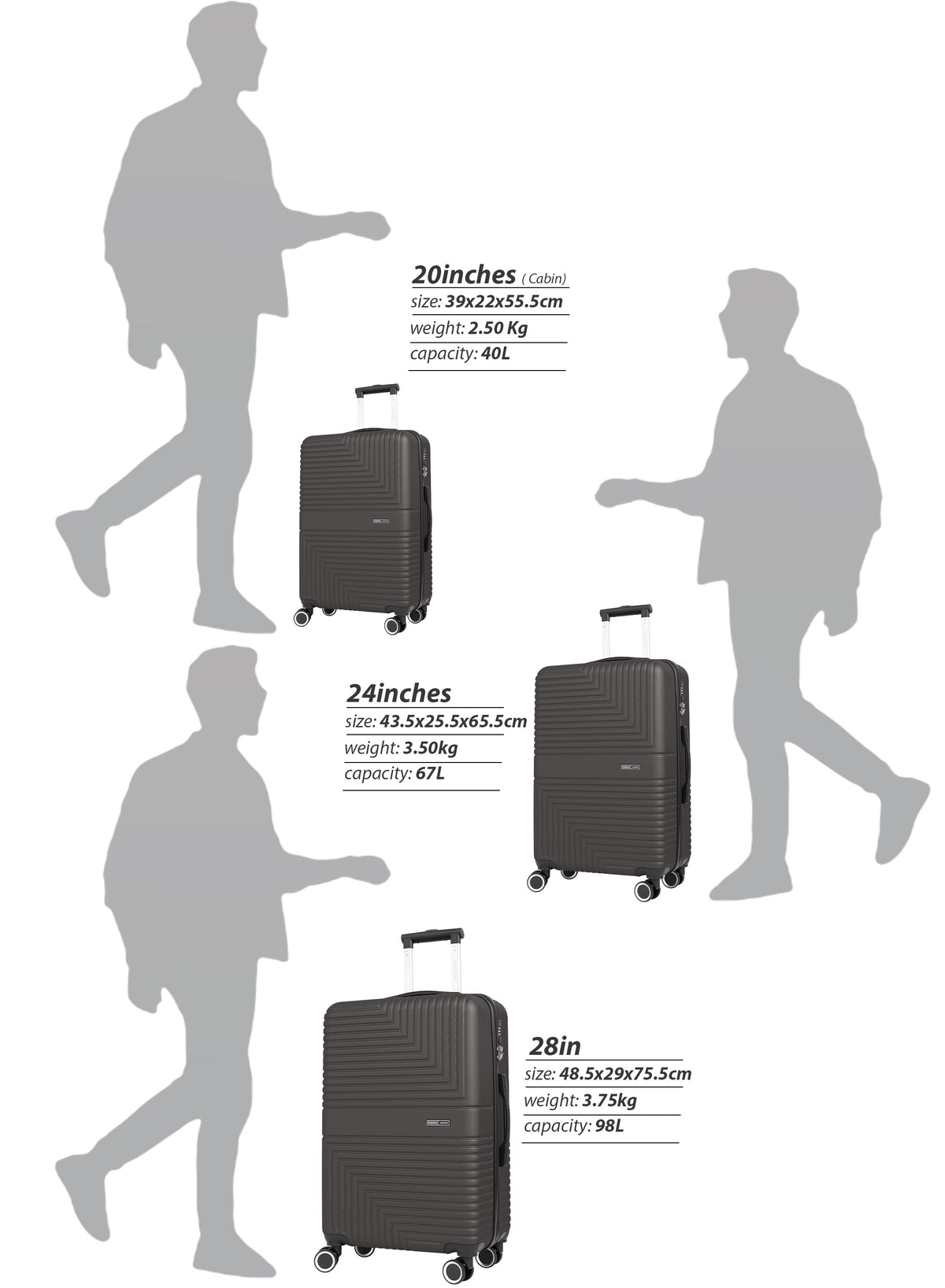 Strato Lightweight ABS Hard Side 8 Spinner Wheel Cabin Luggage / Carry-On Trolley Bag with Lock 20 Inch PARAJOHN SAUDI ARABIA