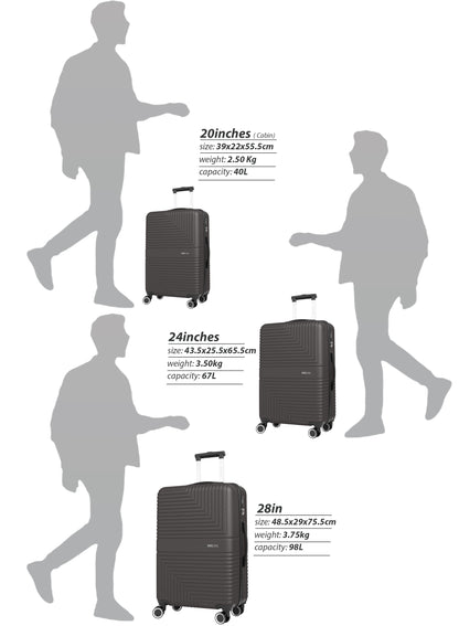 Strato Lightweight ABS Hard Side 8 Spinner Wheel Cabin Luggage / Carry-On Trolley Bag with Lock 20 Inch