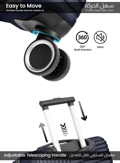 مجموعة حقائب سفر خفيفة الوزن من مادة ABS ذات جوانب صلبة وعجلات دوارة مكونة من 3 قطع مع قفل مقاس 20/24/28 بوصة