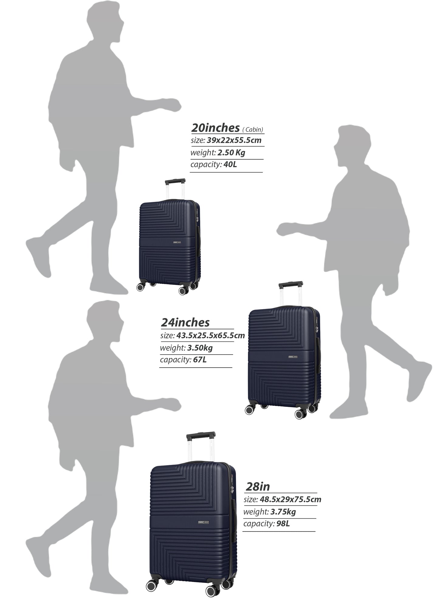 Strato Lightweight ABS Hard Side 8 Spinner Wheel Cabin Luggage / Carry-On Trolley Bag with Lock 20 Inch