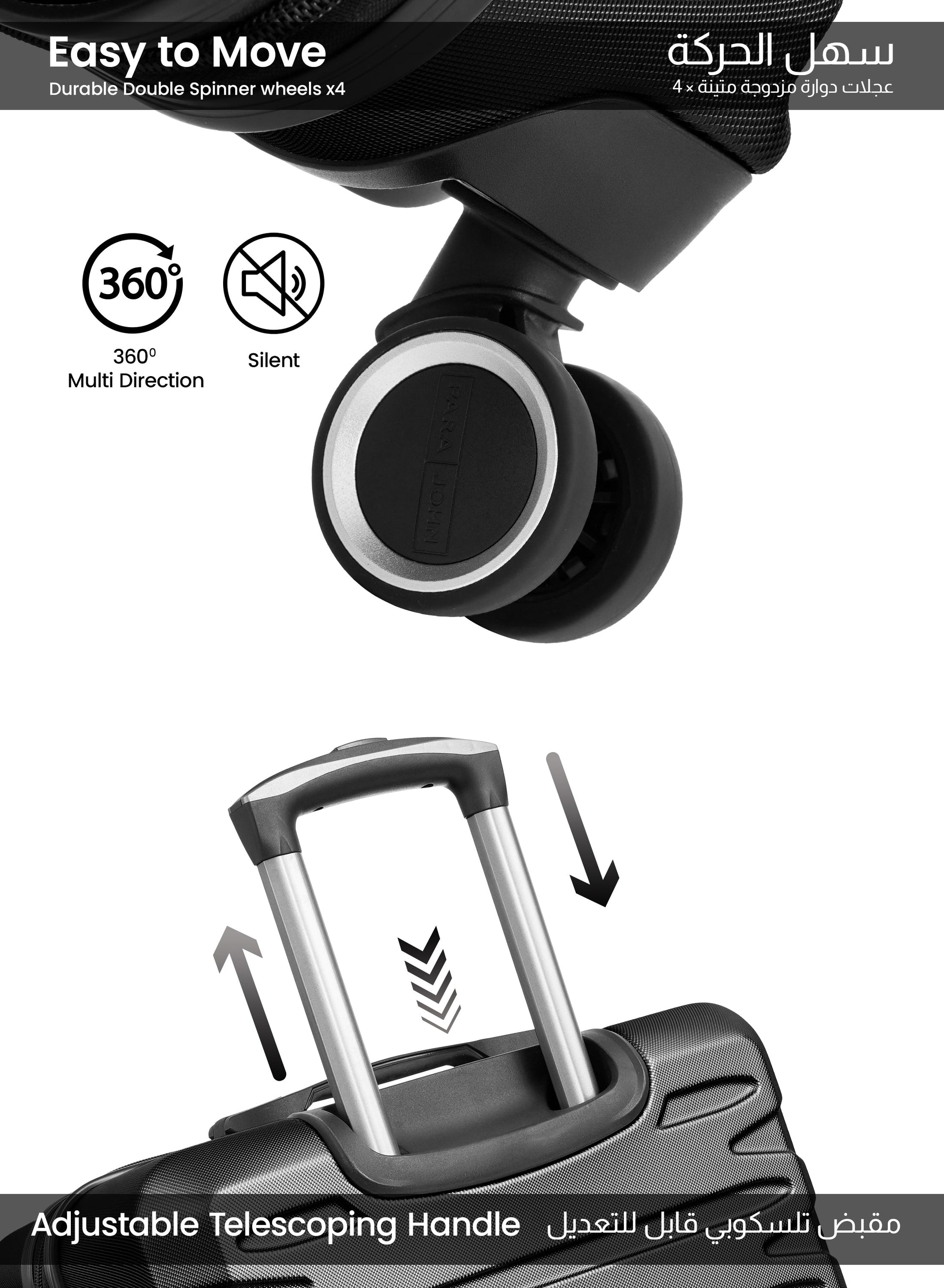 AeroShield Lightweight ABS Hard Side 8 Wheels Spinner Luggage checked in Trolley Bag with Lock 28 Inch PARA JOHN