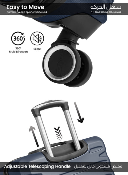 مجموعة عربة أمتعة خفيفة الوزن من 3 قطع من مادة ABS ذات الجوانب الصلبة مع قفل TSA و8 عجلات