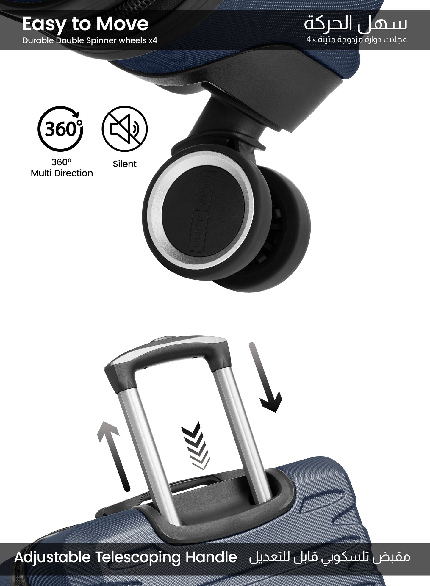 AeroShield Lightweight ABS Hard Side 8 Wheels Spinner Luggage checked in Trolley Bag with Lock 28 Inch PARA JOHN