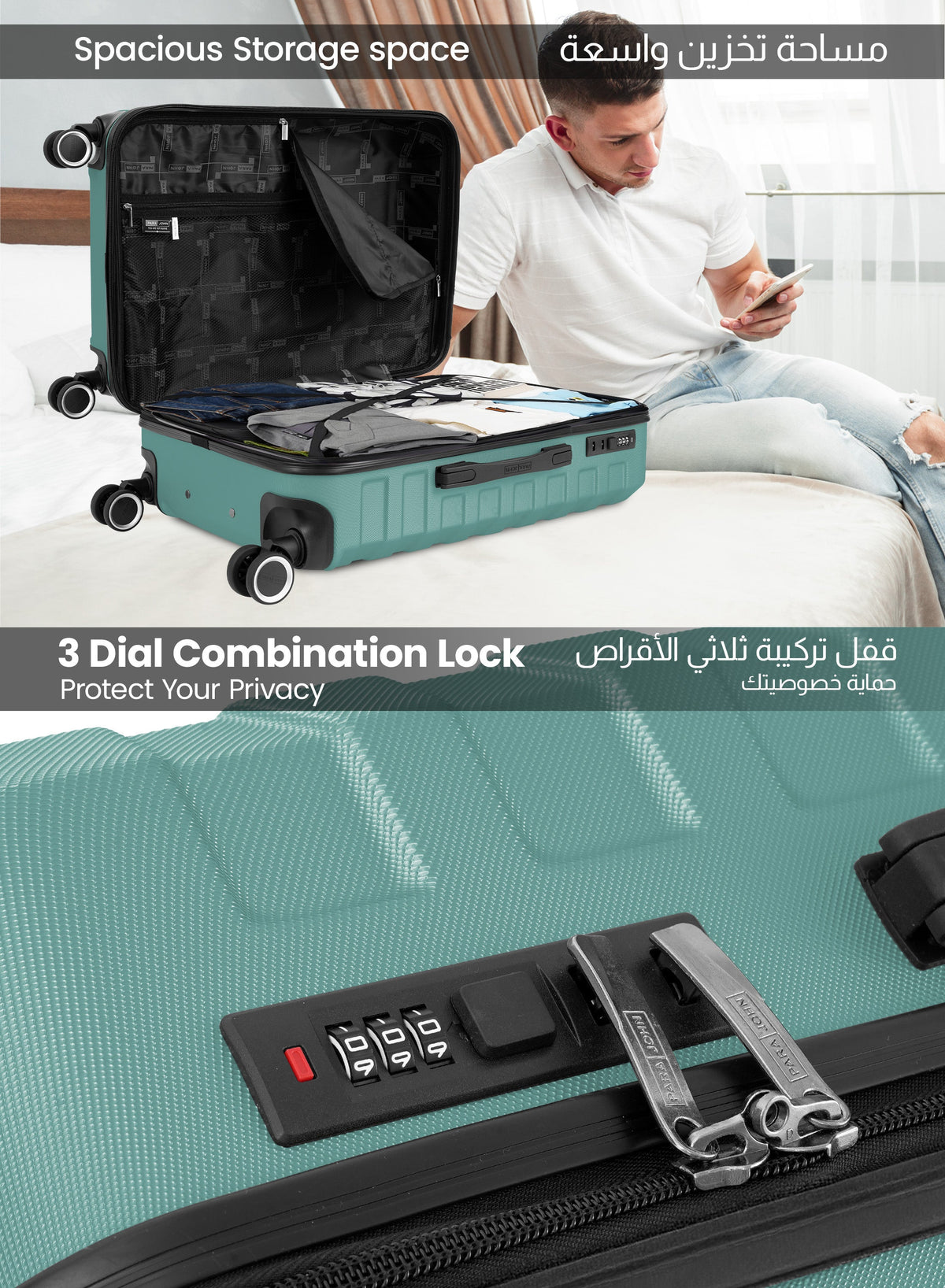 AeroShield Lightweight ABS Hard Side 8 Wheels Spinner Luggage checked in Trolley Bag with Lock 28 Inch PARA JOHN