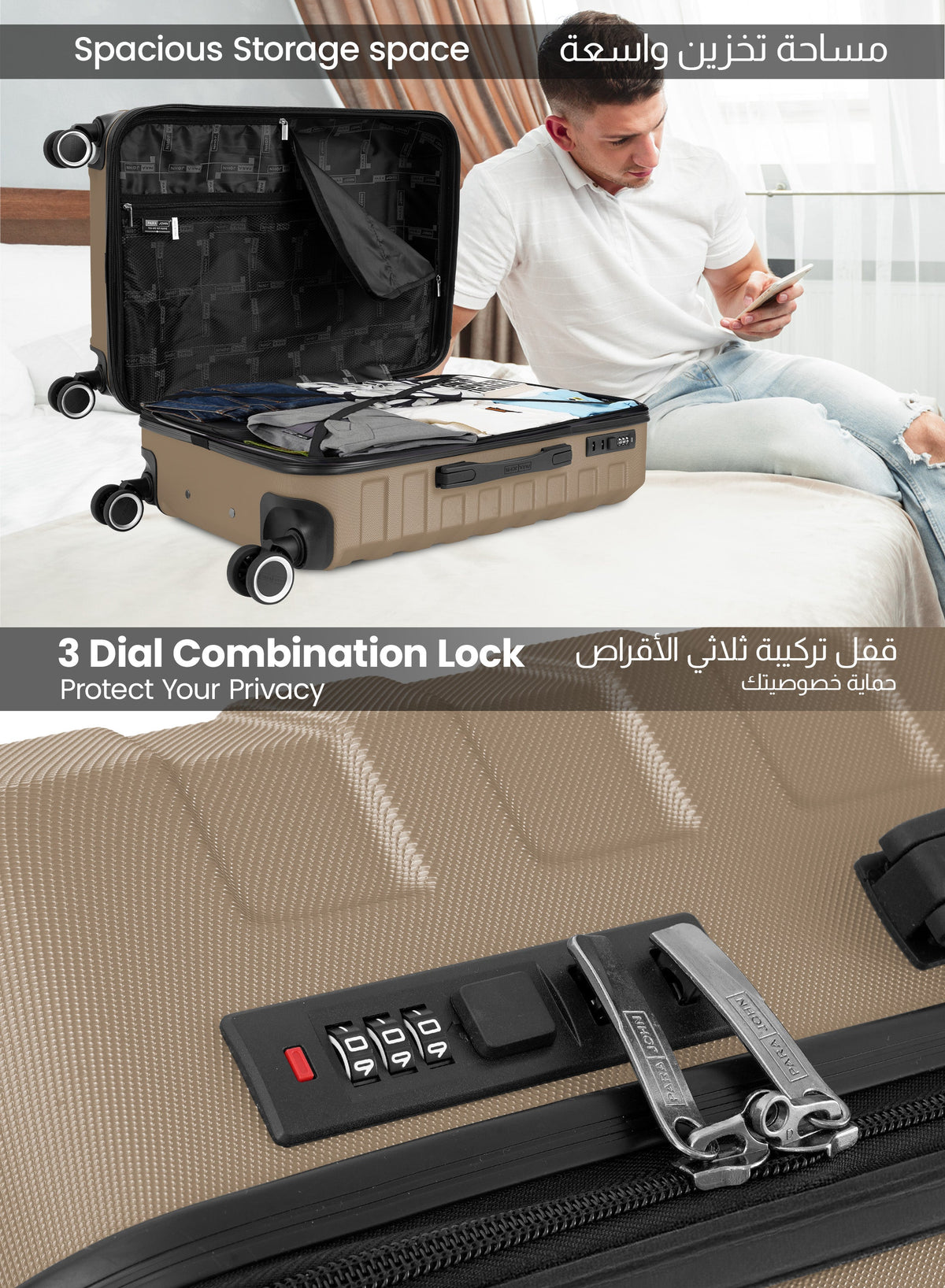 AeroShield Lightweight ABS Hard Side 8 Wheels Spinner Luggage checked in Trolley Bag with Lock 28 Inch PARA JOHN