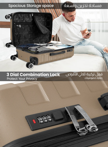 AeroShield Lightweight ABS Hard Side 8 Wheels Spinner Luggage Cabin Trolley Bag with Lock 20 Inch