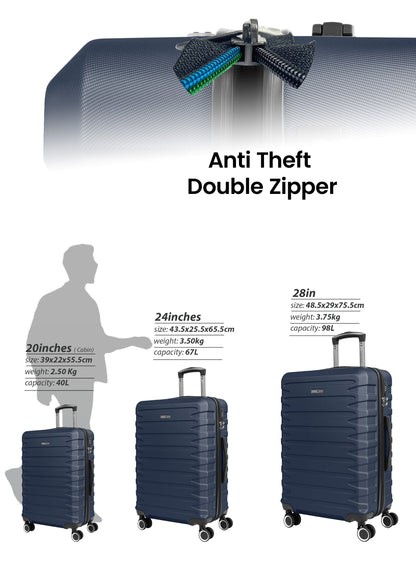 AeroShield Lightweight ABS Hard Side 8 Wheels Spinner Luggage checked in Trolley Bag with Lock 24 Inch PARA JOHN