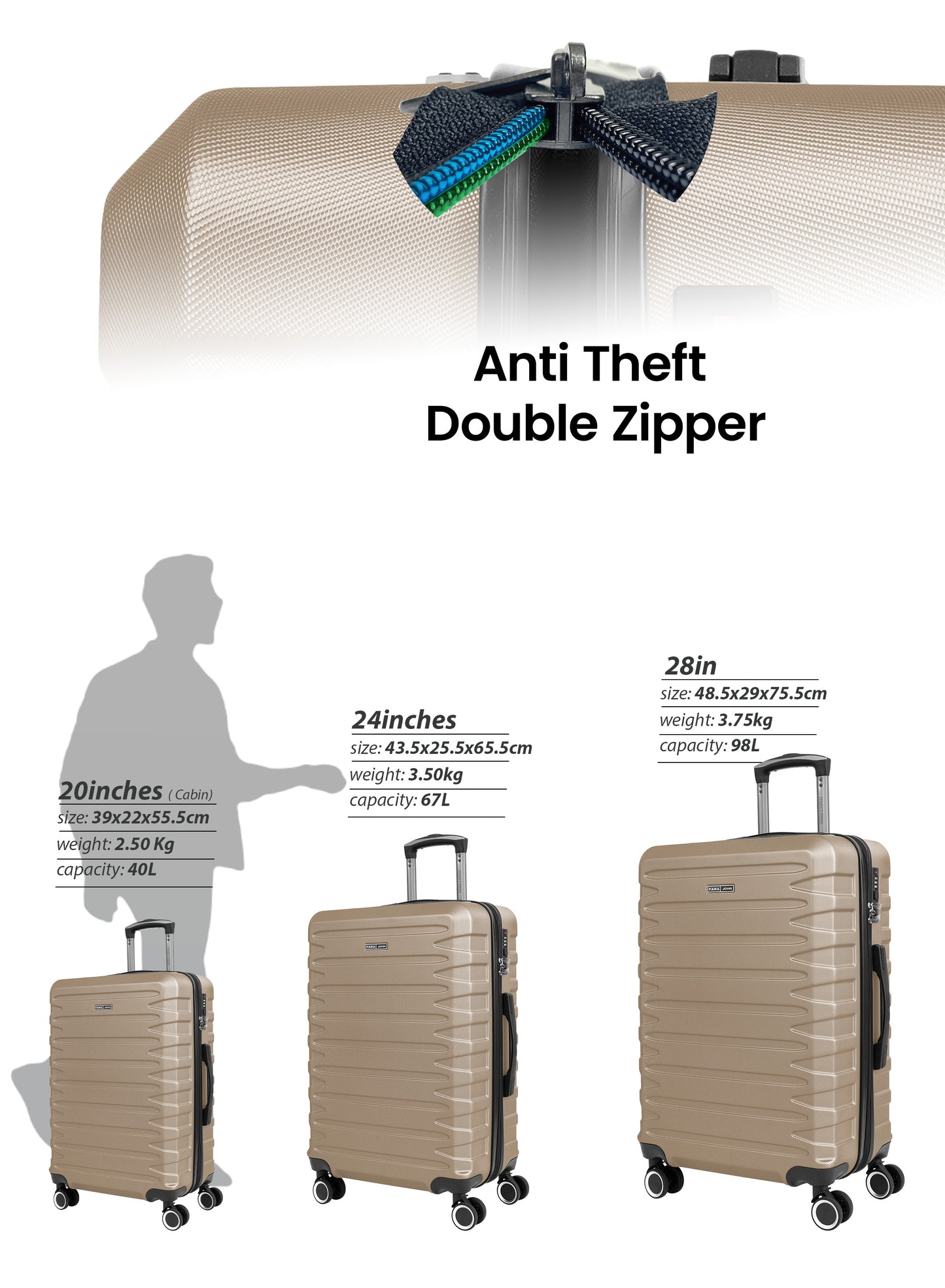 AeroShield Lightweight ABS Hard Side 8 Wheels Spinner Luggage Cabin Trolley Bag with Lock 20 Inch