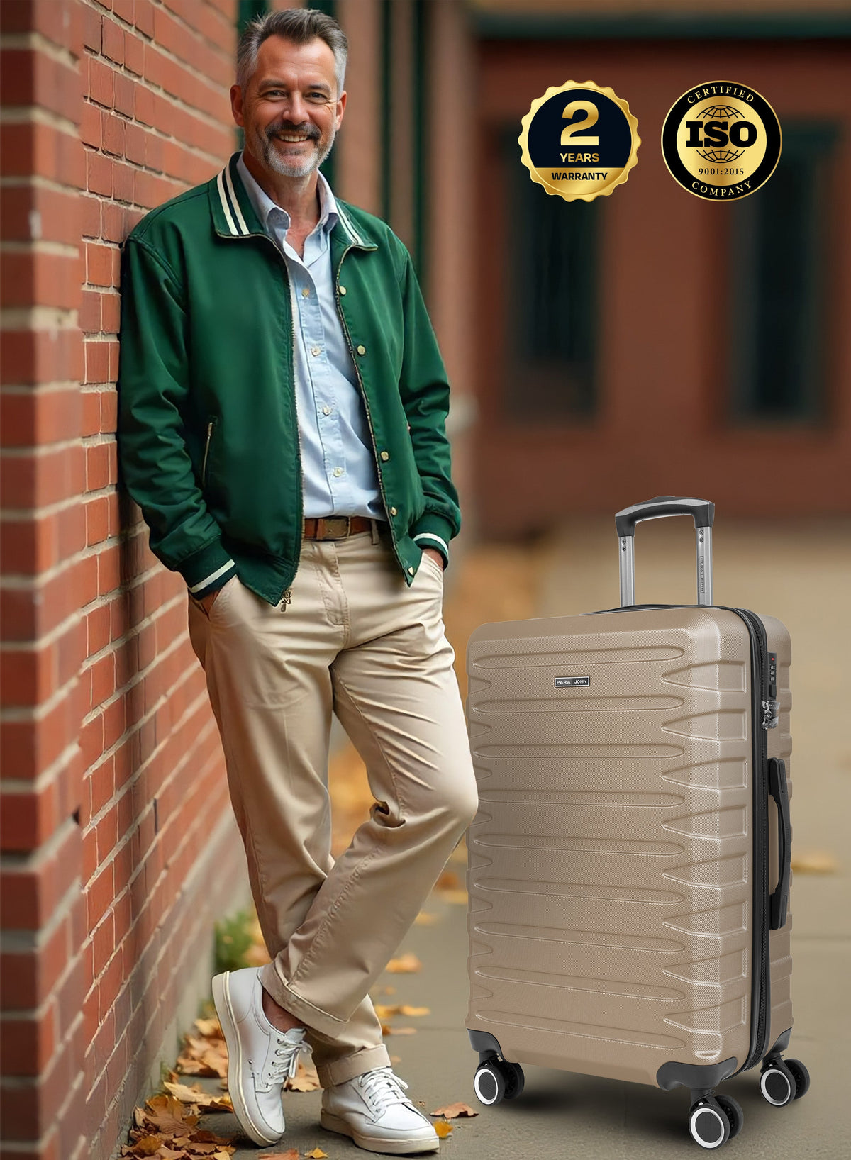 AeroShield Lightweight ABS Hard Side 8 Wheels Spinner Luggage checked in Trolley Bag with Lock 24 Inch PARA JOHN