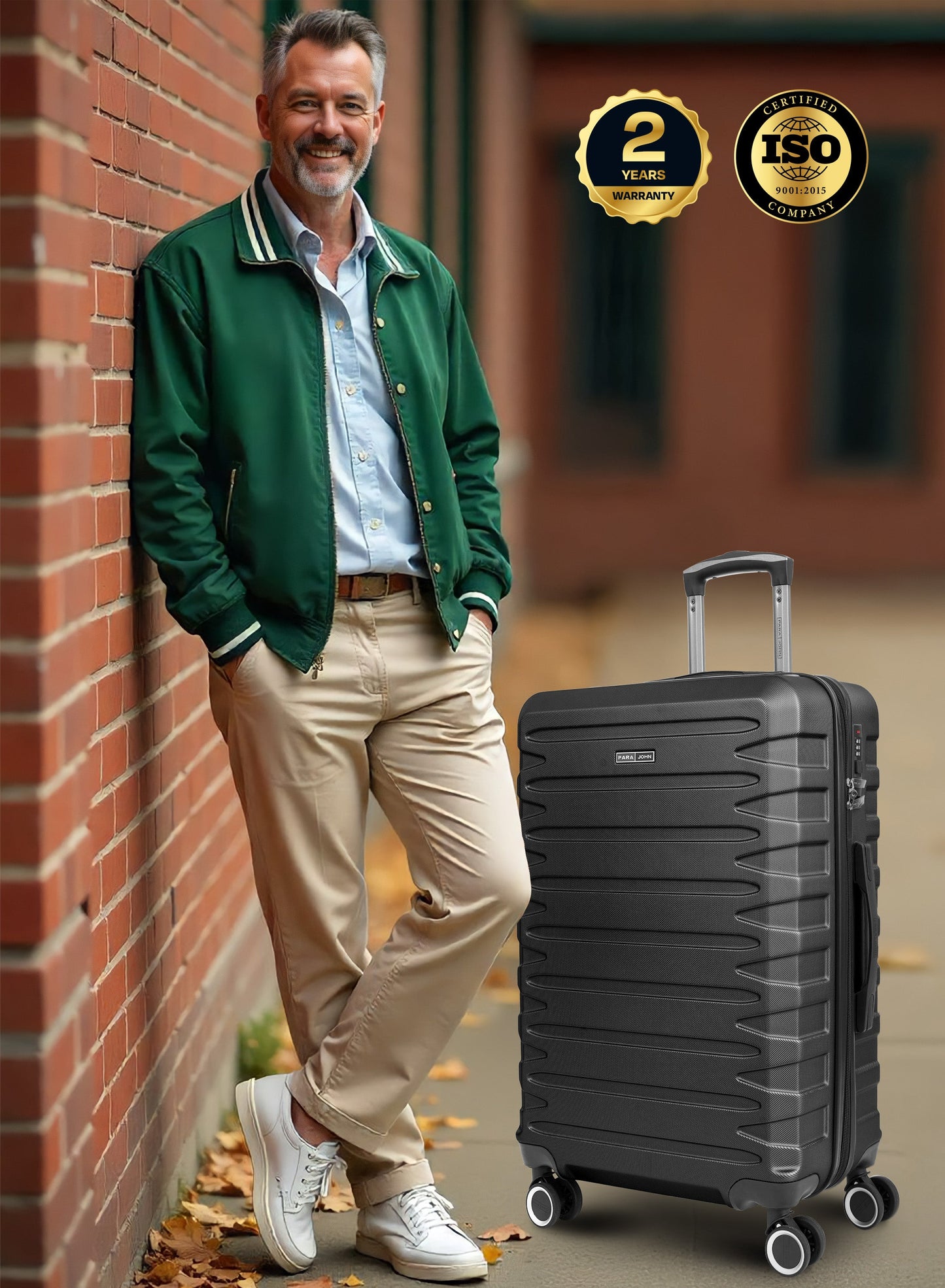 AeroShield Lightweight ABS Hard Side 8 Wheels Spinner Luggage checked in Trolley Bag with Lock 24 Inch PARA JOHN