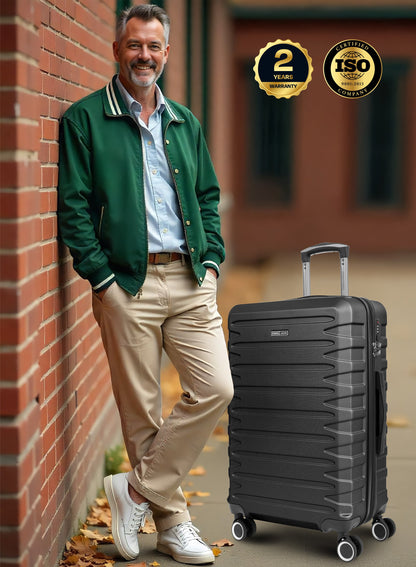 AeroShield Lightweight ABS Hard Side 8 Wheels Spinner Luggage checked in Trolley Bag with Lock 24 Inch PARA JOHN