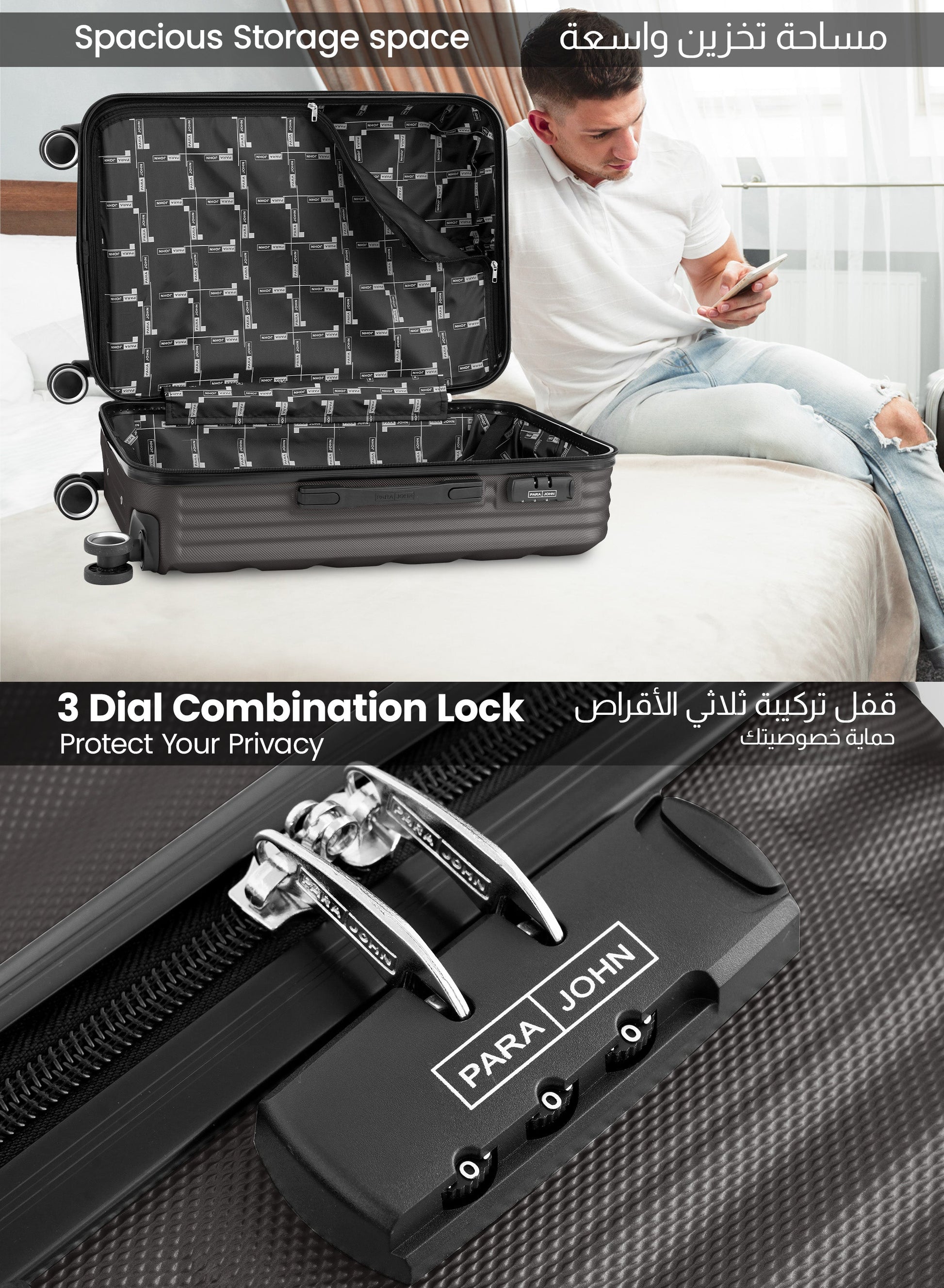 Chevron 20-Inch Cabin-Size (Small) ABS Hard Case Luggage Trolley Bag with 4 Spinner Wheels and Lock PARA JOHN