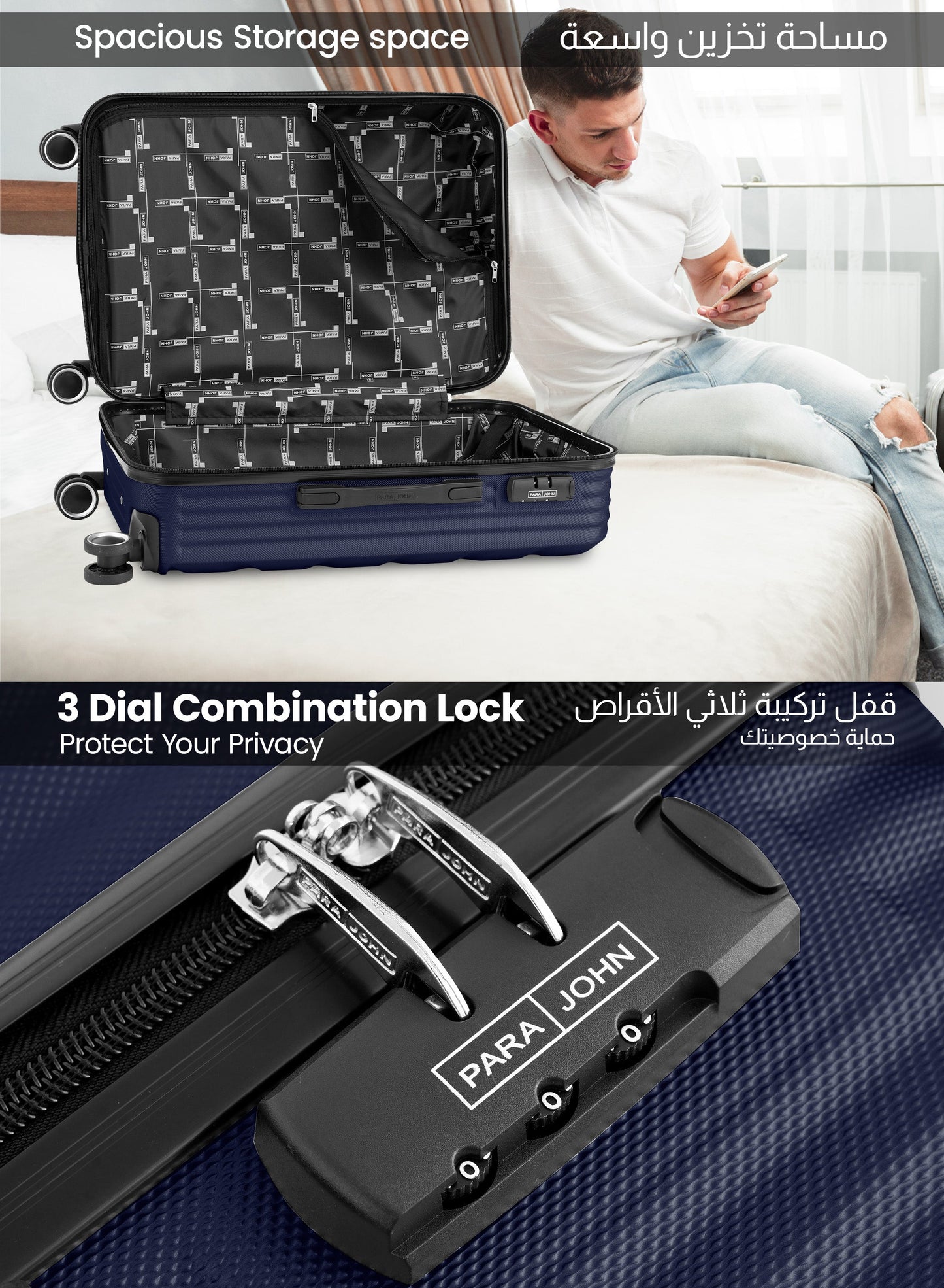 Chevron 20-Inch Cabin-Size (Small) ABS Hard Case Luggage Trolley Bag with 4 Spinner Wheels and Lock PARA JOHN