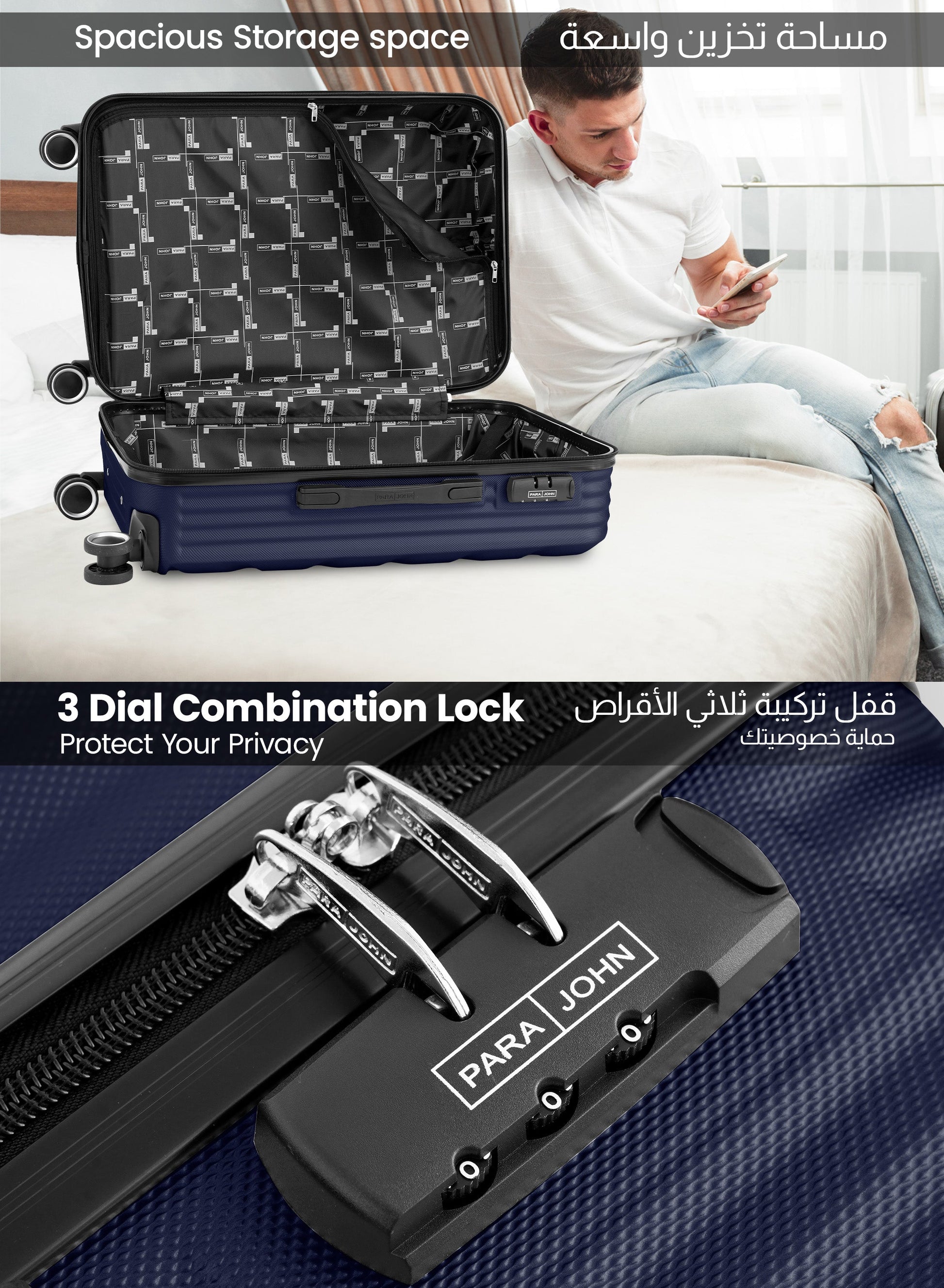 Chevron 20-Inch Cabin-Size (Small) ABS Hard Case Luggage Trolley Bag with 4 Spinner Wheels and Lock PARA JOHN