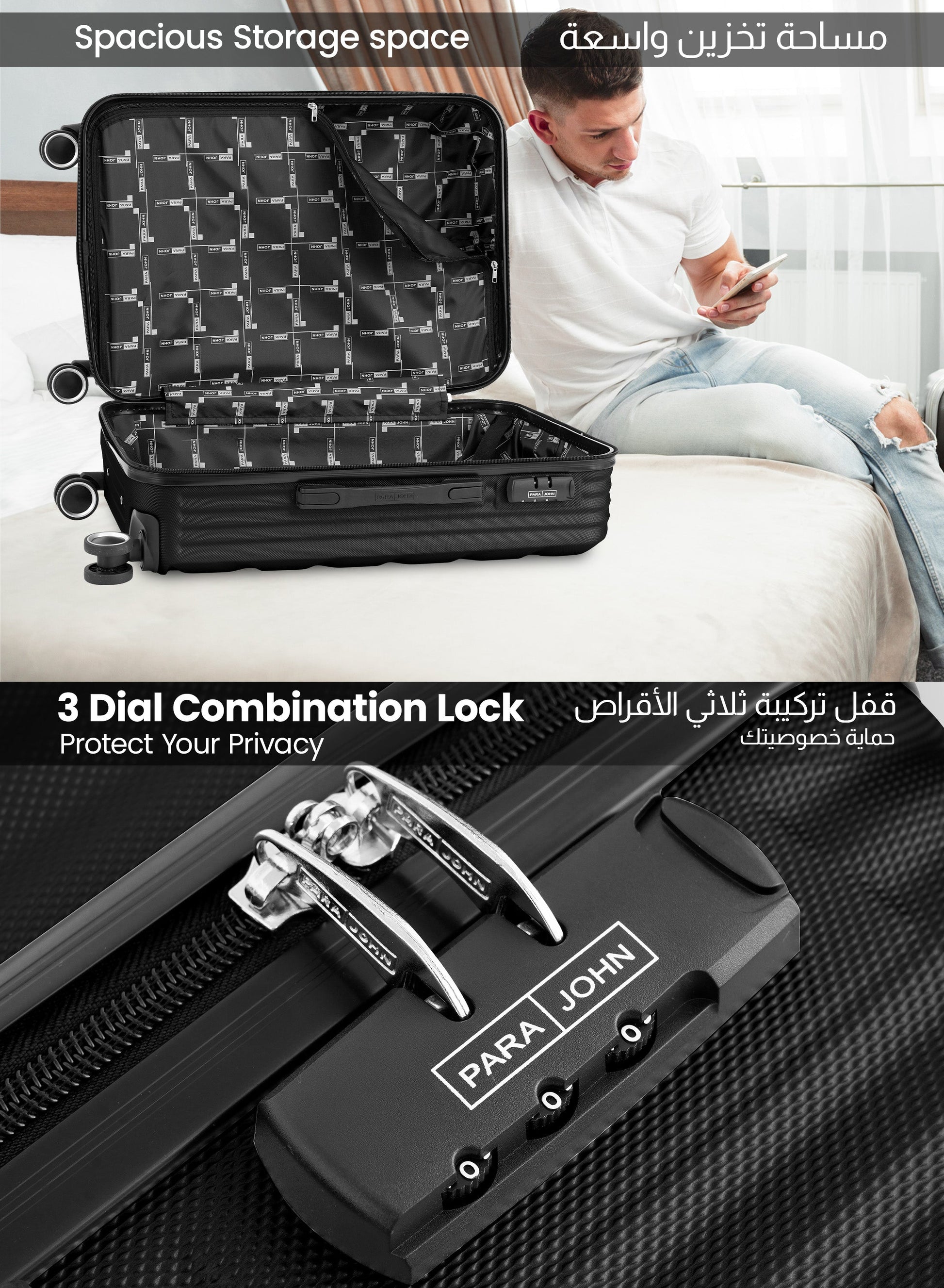 Chevron 20-Inch Cabin-Size (Small) ABS Hard Case Luggage Trolley Bag with 4 Spinner Wheels and Lock PARA JOHN