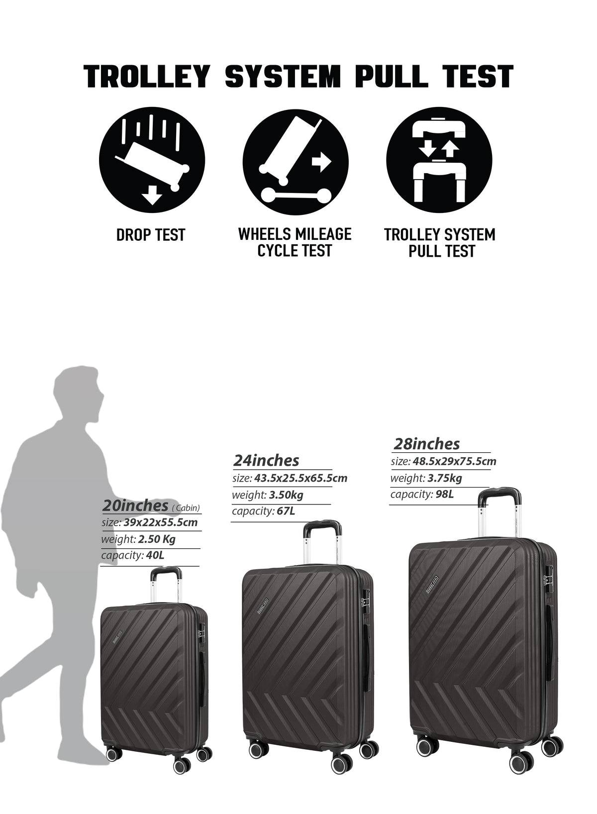 Chevron 20-Inch Cabin-Size (Small) ABS Hard Case Luggage Trolley Bag with 4 Spinner Wheels and Lock PARA JOHN
