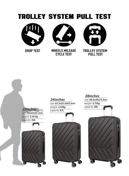 Chevron 24-Inch (Medium) ABS Hard Case Checked-In Luggage Trolley Bag with 4 Spinner Wheels and Lock PARA JOHN