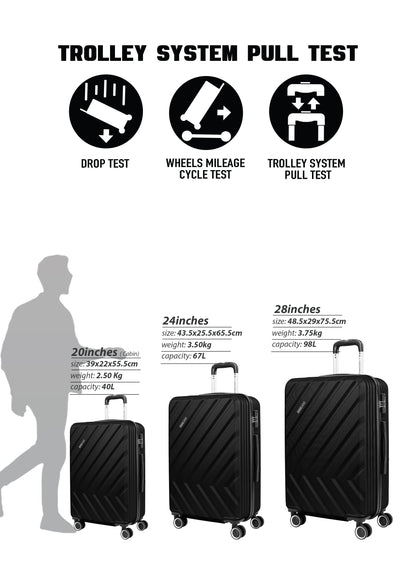 Chevron 20-Inch Cabin-Size (Small) ABS Hard Case Luggage Trolley Bag with 4 Spinner Wheels and Lock PARA JOHN