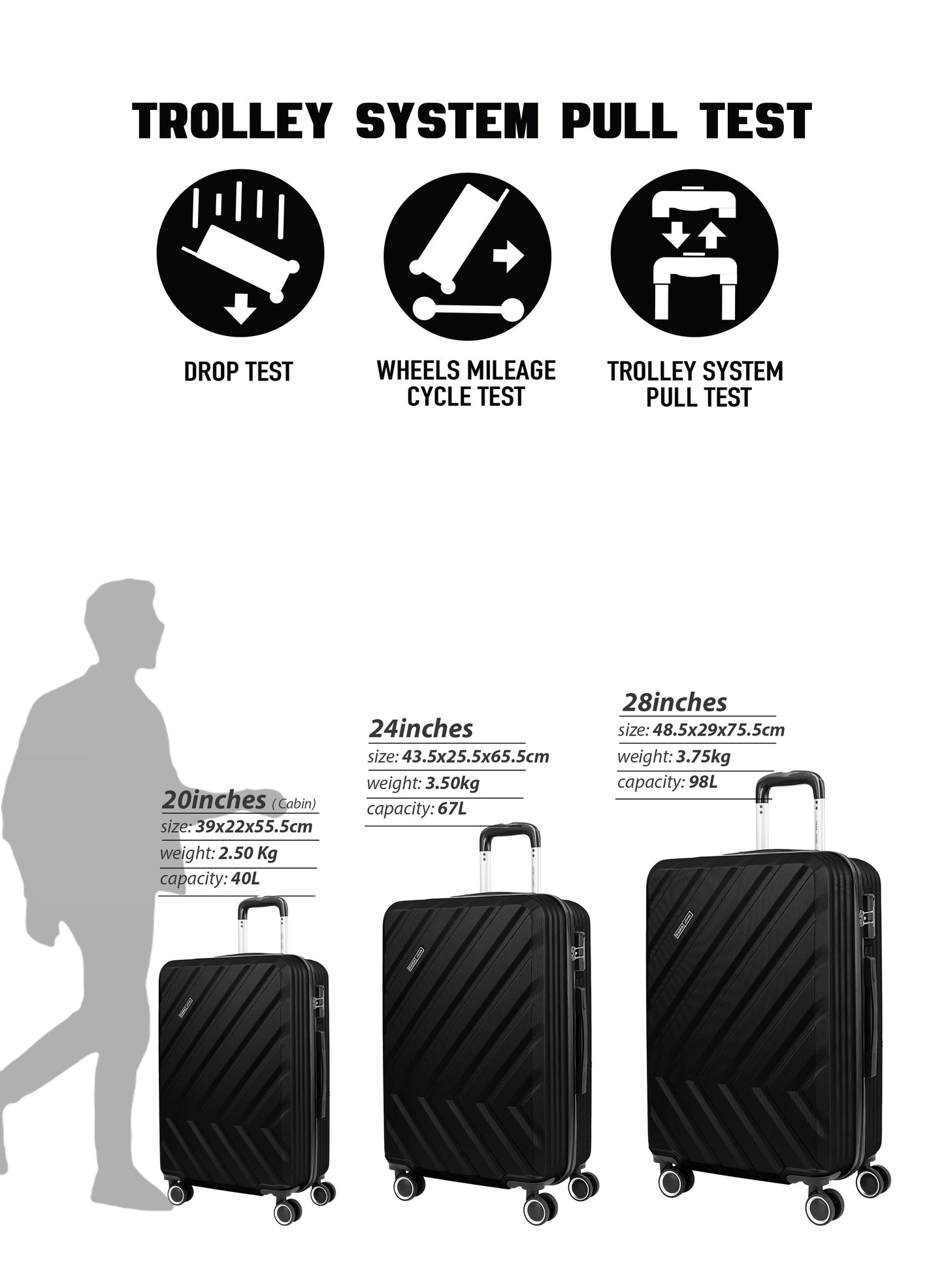 Chevron 28-Inch (Large) ABS Hard Case Checked-In Luggage Trolley Bag with 4 Spinner Wheels and Lock PARA JOHN