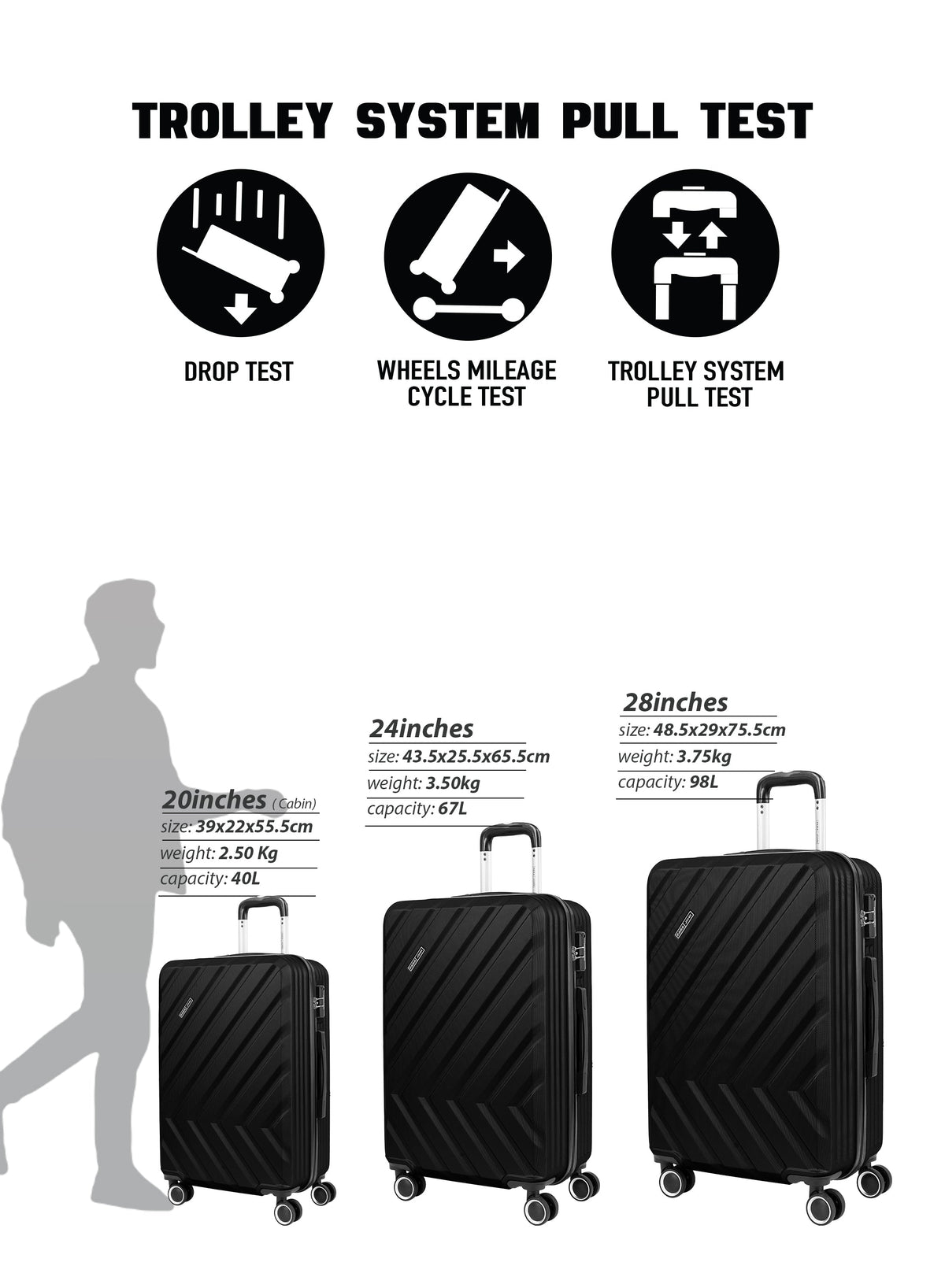 Chevron 28-Inch (Large) ABS Hard Case Checked-In Luggage Trolley Bag with 4 Spinner Wheels and Lock PARA JOHN