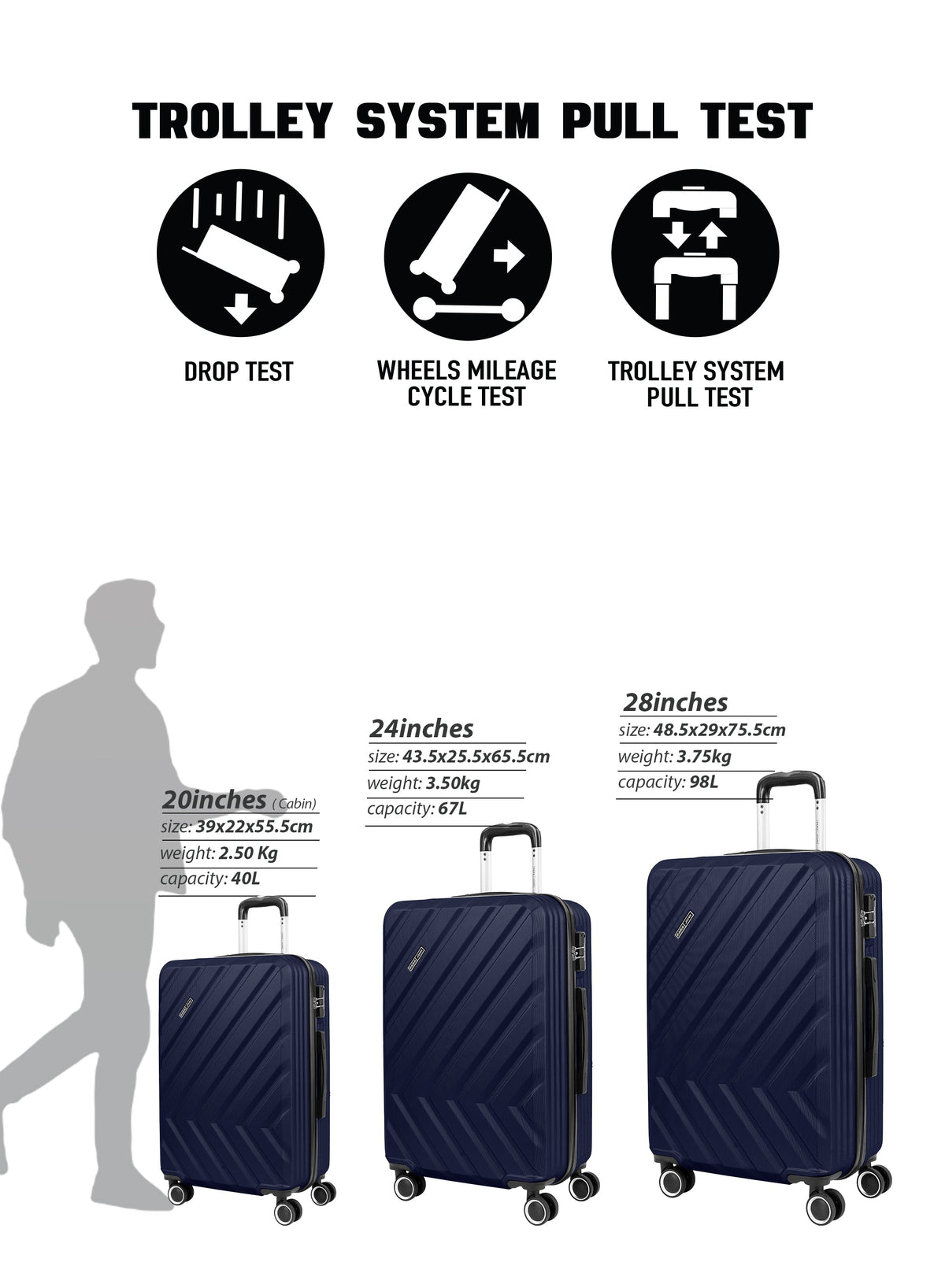 Chevron 28-Inch (Large) ABS Hard Case Checked-In Luggage Trolley Bag with 4 Spinner Wheels and Lock PARA JOHN