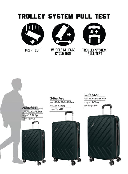 Chevron 20-Inch Cabin-Size (Small) ABS Hard Case Luggage Trolley Bag with 4 Spinner Wheels and Lock PARA JOHN