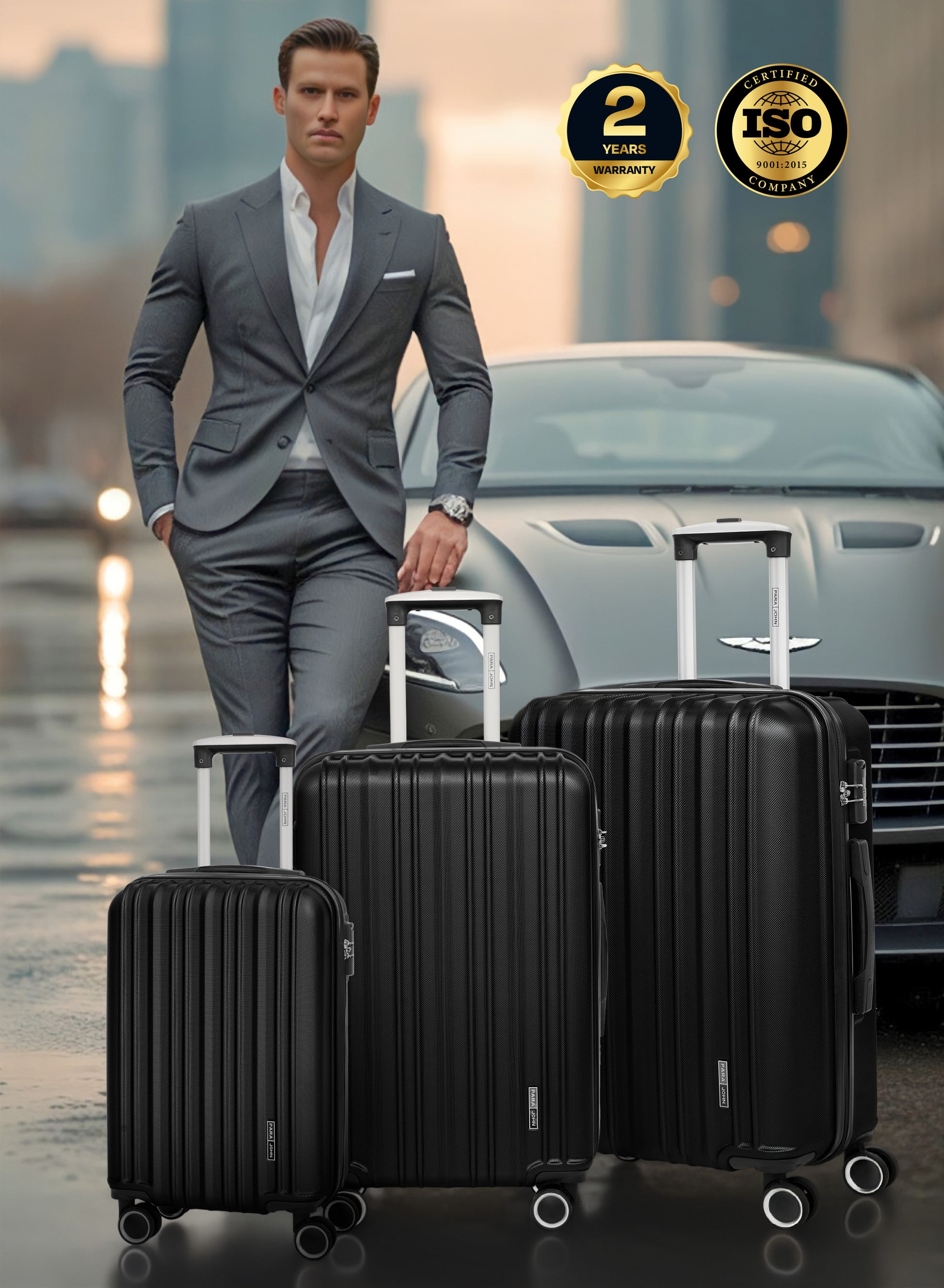 Para John Set of 3 ABS Hard Case Luggage Trolley Bag with 8 Spinner Wheels & Lock – (Small, Medium & Large) PARAJOHN UAE