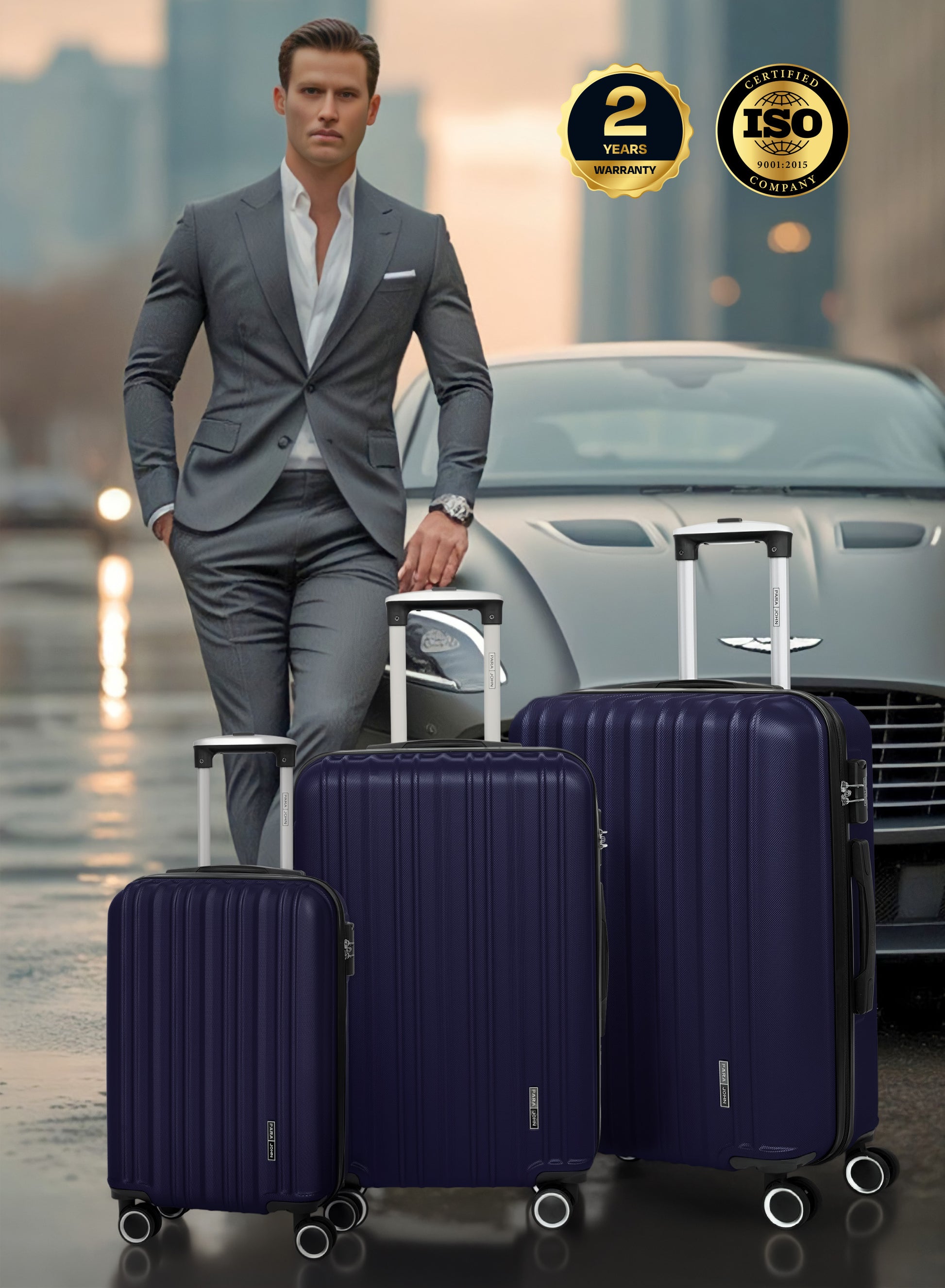 Para John Set of 3 ABS Hard Case Luggage Trolley Bag with 8 Spinner Wheels & Lock – (Small, Medium & Large) PARAJOHN UAE