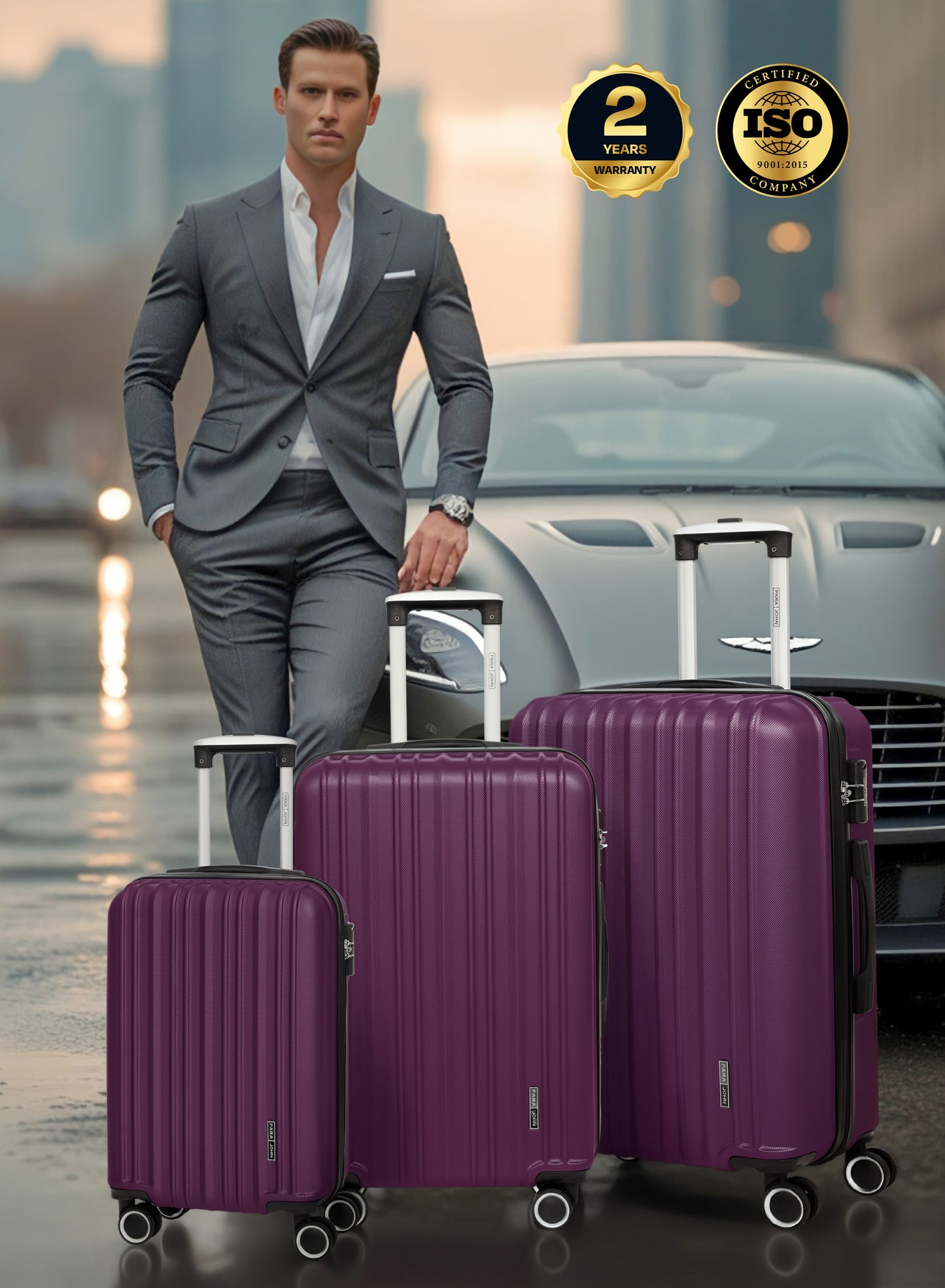 Para John Set of 3 ABS Hard Case Luggage Trolley Bag with 8 Spinner Wheels & Lock – (Small, Medium & Large) PARAJOHN UAE