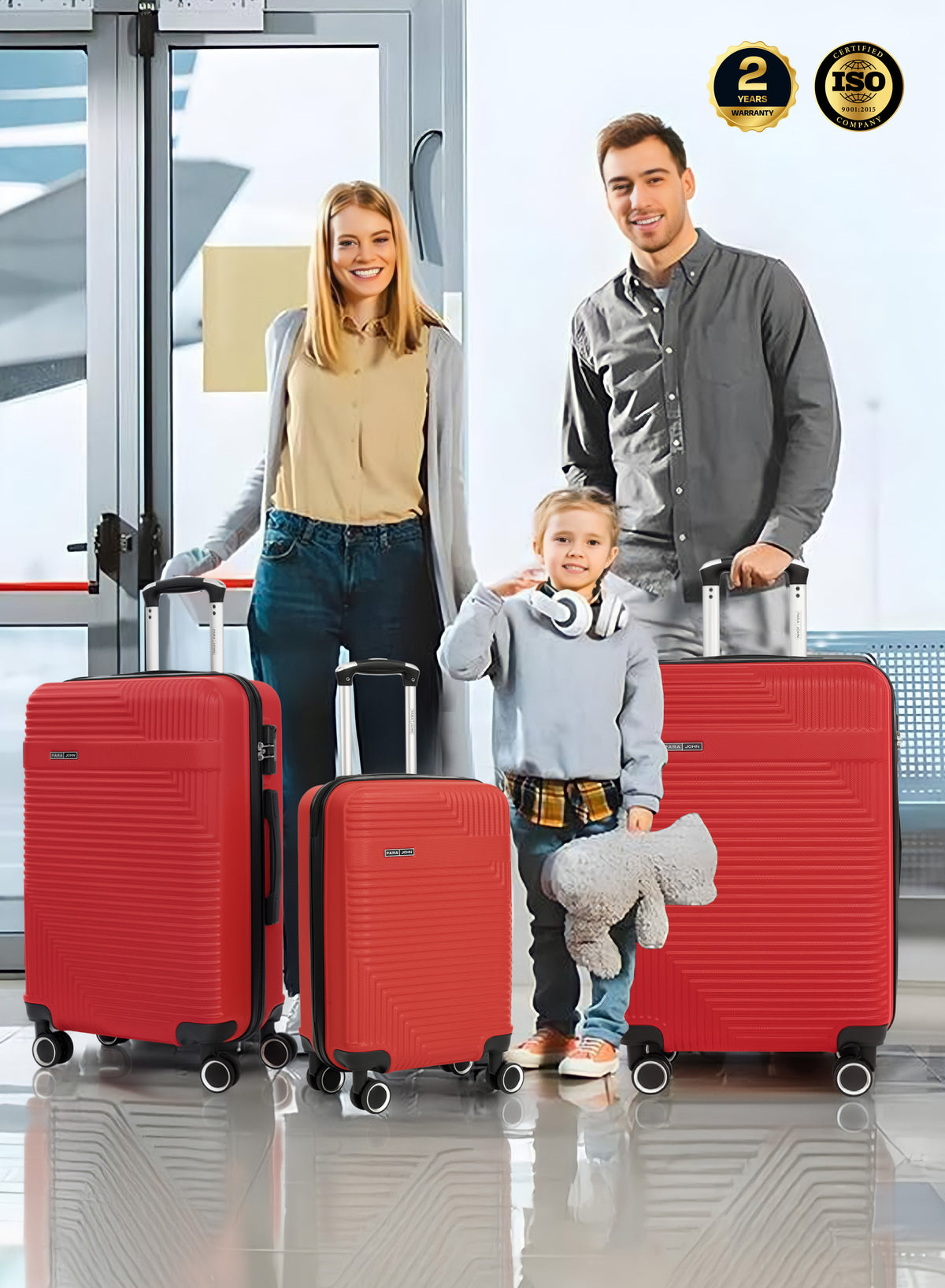 Para John Set of 3 ABS Hard Case Luggage Trolley Bags with 8 Spinner Wheels and Lock – Red (Small, Medium, Large) PARAJOHN UAE