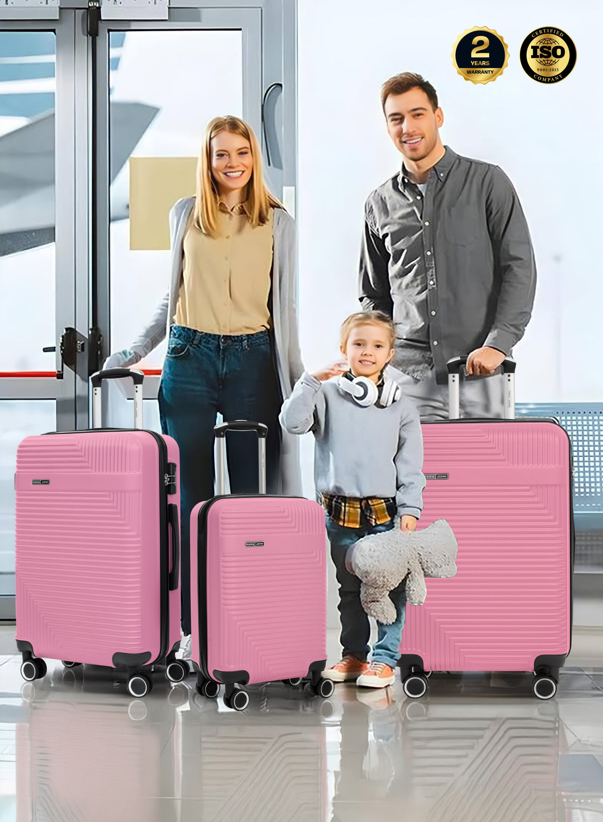 Para John Set of 3 ABS Hard Case Luggage Trolley Bags with 8 Spinner Wheels and Lock – Red (Small, Medium, Large) PARAJOHN UAE