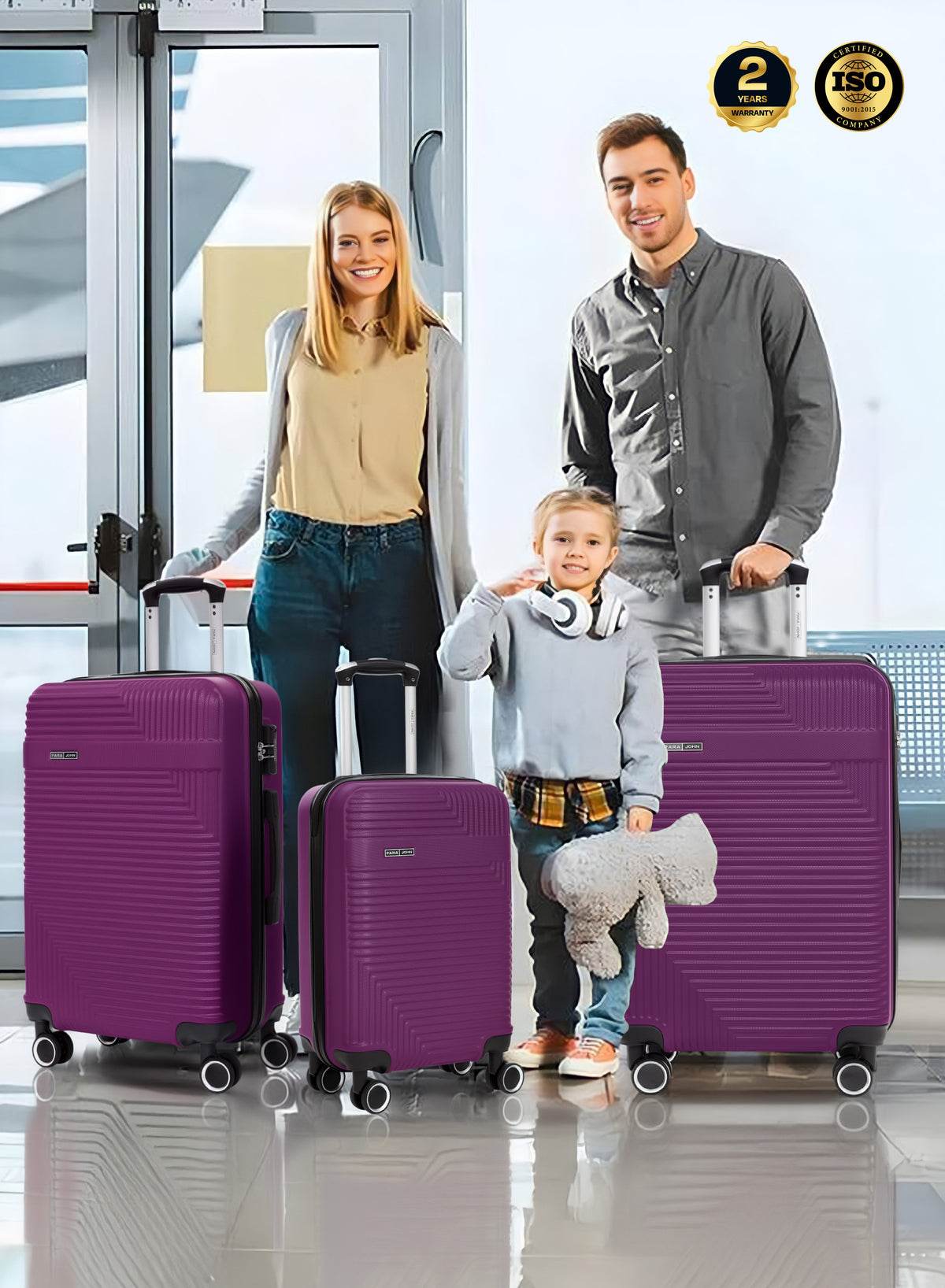 Para John Set of 3 ABS Hard Case Luggage Trolley Bags with 8 Spinner Wheels and Lock – Red (Small, Medium, Large) PARAJOHN UAE